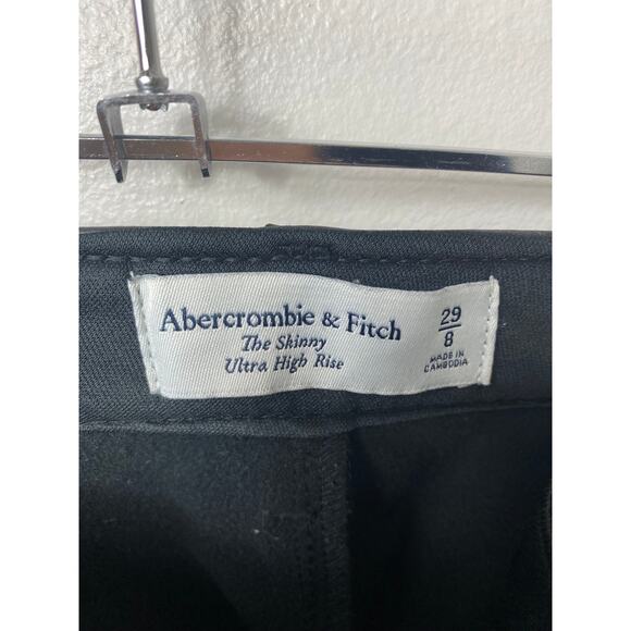 ABERCROMBIE PANTS 8 SPLIT HEM BLACK LEATHER VEGAN THE SKINNY ULTRA HIGH RISE - Picture 4 of 15